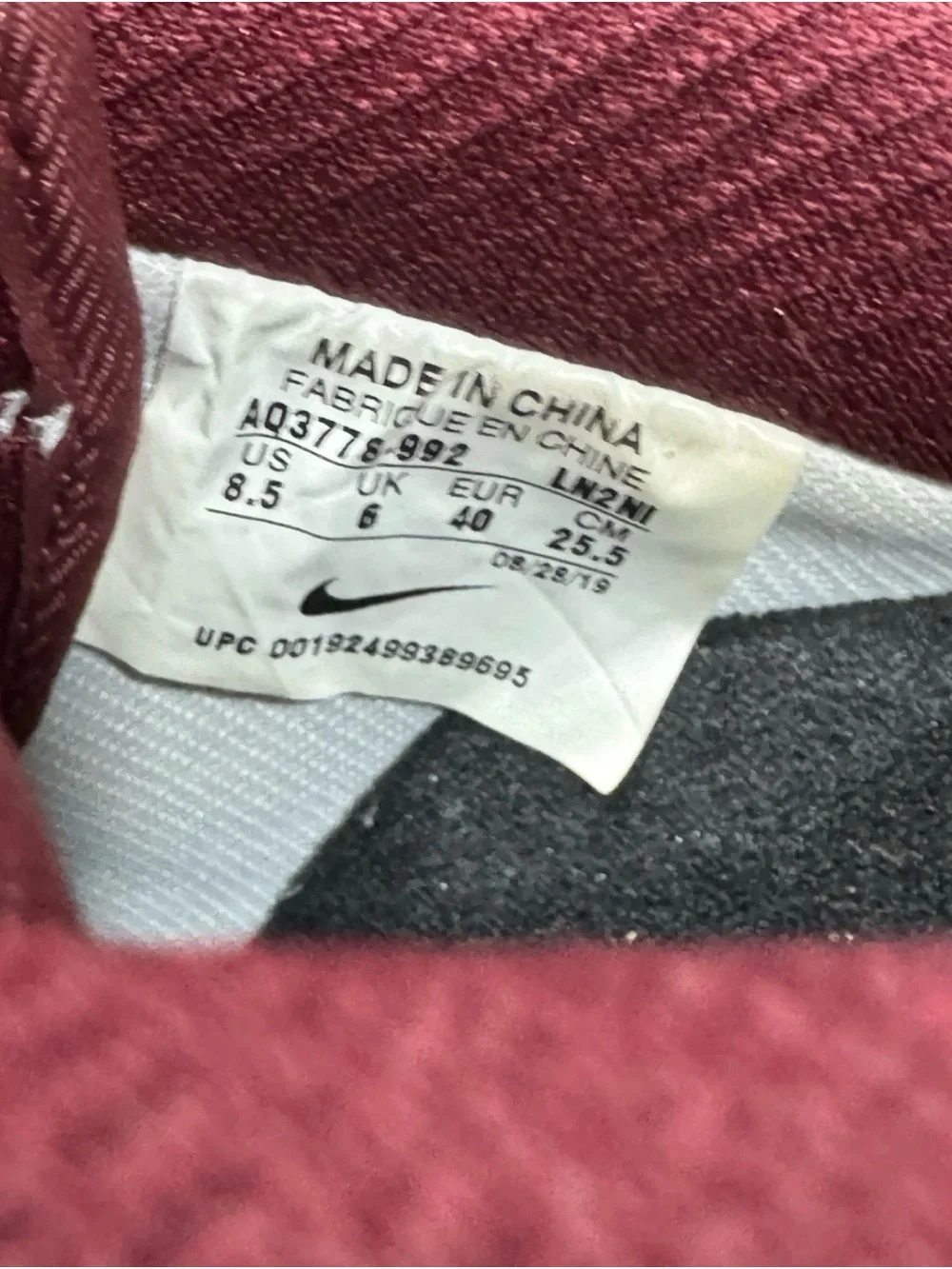 Nike Air Force 1 Low Burgundy Leather Sneakers Women’s 8.5 Men’s 7